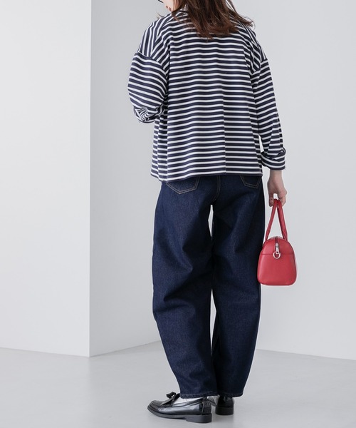 BONLECILL(ボンルシール)の「ハイウエストカーヴィーデニム/カツラギパンツ(デニムパンツ・レディース・ネイビー/ベージュ/ピンク/アイボリー/ブラック/ブルー/ブルー系1・S/M/L)」の16枚目の写真