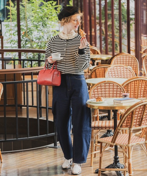 BONLECILL(ボンルシール)の「ハイウエストカーヴィーデニム/カツラギパンツ(デニムパンツ・レディース・ネイビー/ベージュ/ピンク/アイボリー/ブラック/ブルー/ブルー系1・S/M/L)」の15枚目の写真