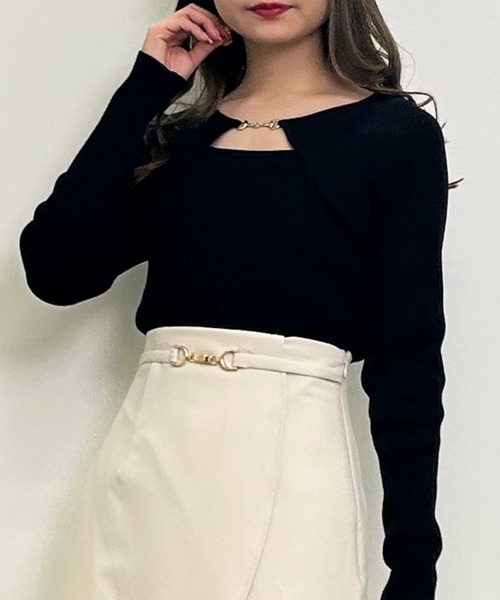 INGNI（イング）の「フロントビット付デコルテオープンニット（ニット/セーター・レディース・ブラック/サックスブルー/アイボリー/グレー系その他・M）」の15枚目の写真