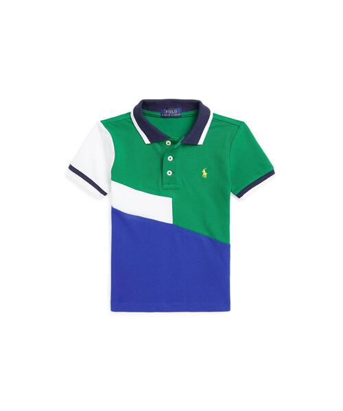 カラーブロックド コットン メッシュ ポロシャツ