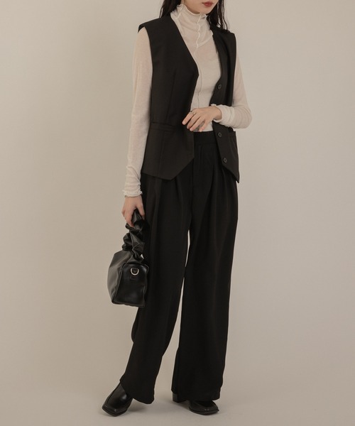 Jeudi（ジュディ）の「デザインベルトタックワイドスラックス（スラックス・レディース・ブラック/アイボリー/ネイビー・M/L/S）」の7枚目の写真