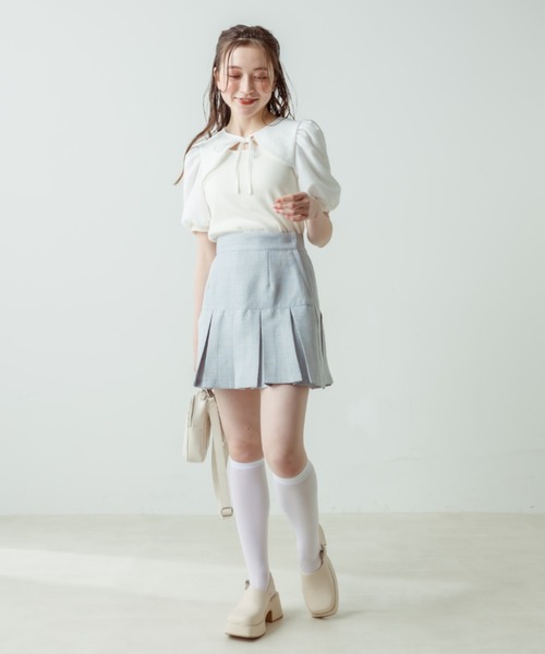 OLIVE des OLIVE（オリーブデオリーブ）の「袖異素材配色プルオーバー（Tシャツ/カットソー・レディース・ブラック/オフホワイト/サックスブルー・FREE）」の4枚目の写真