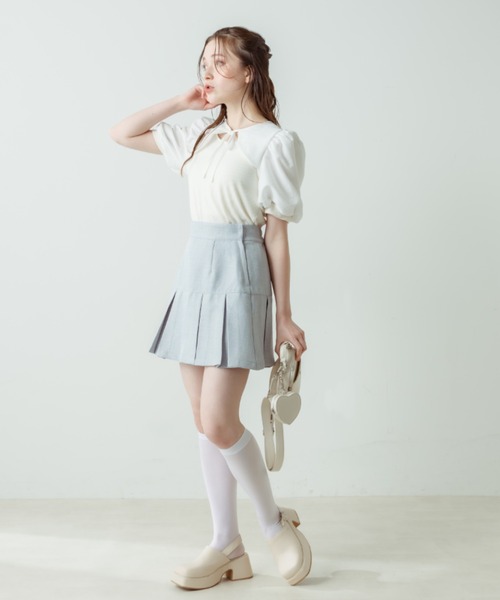 OLIVE des OLIVE（オリーブデオリーブ）の「袖異素材配色プルオーバー（Tシャツ/カットソー・レディース・ブラック/オフホワイト/サックスブルー・FREE）」の5枚目の写真