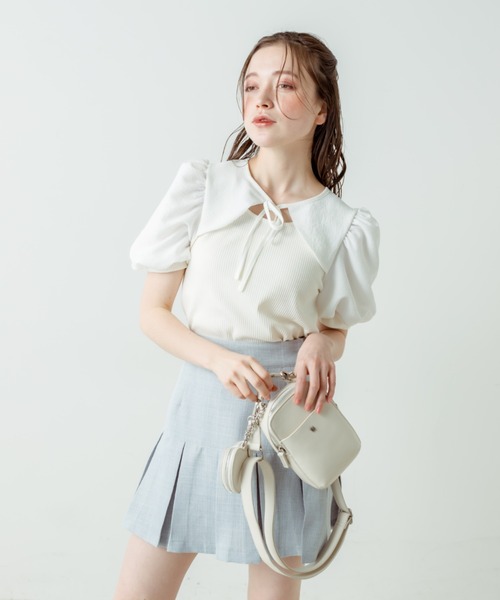 OLIVE des OLIVE（オリーブデオリーブ）の「袖異素材配色プルオーバー（Tシャツ/カットソー・レディース・ブラック/オフホワイト/サックスブルー・FREE）」の7枚目の写真