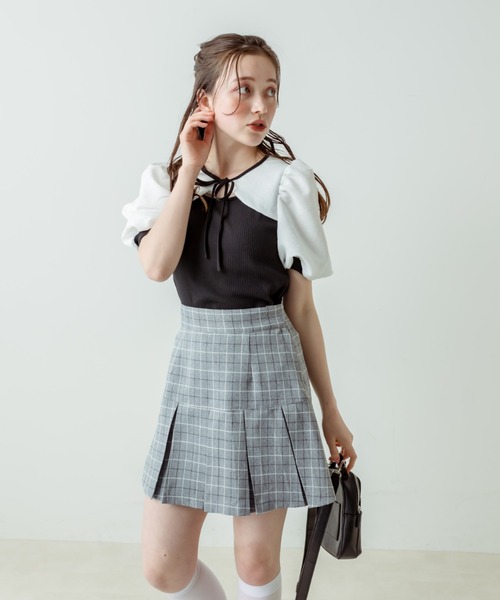 OLIVE des OLIVE（オリーブデオリーブ）の「袖異素材配色プルオーバー（Tシャツ/カットソー・レディース・ブラック/オフホワイト/サックスブルー・FREE）」の13枚目の写真