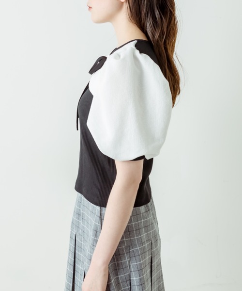 OLIVE des OLIVE（オリーブデオリーブ）の「袖異素材配色プルオーバー（Tシャツ/カットソー・レディース・ブラック/オフホワイト/サックスブルー・FREE）」の17枚目の写真