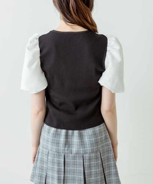 OLIVE des OLIVE（オリーブデオリーブ）の「袖異素材配色プルオーバー（Tシャツ/カットソー・レディース・ブラック/オフホワイト/サックスブルー・FREE）」の18枚目の写真