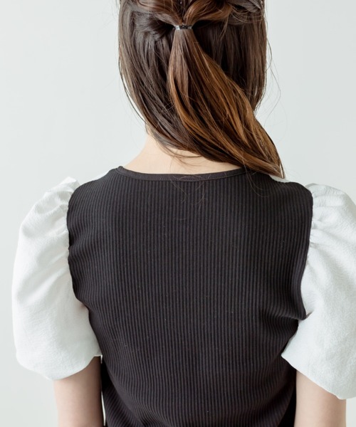 OLIVE des OLIVE（オリーブデオリーブ）の「袖異素材配色プルオーバー（Tシャツ/カットソー・レディース・ブラック/オフホワイト/サックスブルー・FREE）」の19枚目の写真