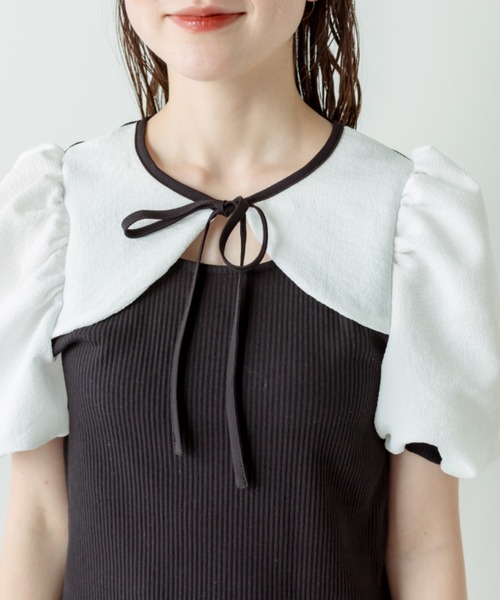 OLIVE des OLIVE（オリーブデオリーブ）の「袖異素材配色プルオーバー（Tシャツ/カットソー・レディース・ブラック/オフホワイト/サックスブルー・FREE）」の20枚目の写真