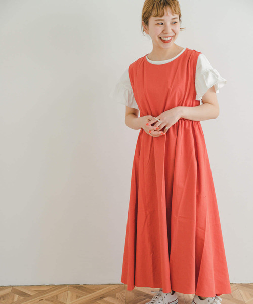 ITEMS URBANRESEARCH(アイテムズ アーバンリサーチ)の「バッククロスリネンワンピース(ジャンパースカート・レディース・パープル/モカ/グリーン系その他/ライトブルー/オレンジ/ブラック・SMALL/MEDIUM)」の6枚目の写真