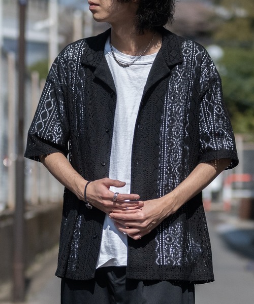 【a】バルファレース ルーズシルエット オープンカラー シアーシャツ(シャツ/ブラウス)|Naive magic(ナイーブマジック) 【a】バルファレース ルーズシルエット オープンカラー シアーシャツ(シャツ/ブラウス)|Naive magic(ナイーブマジック)