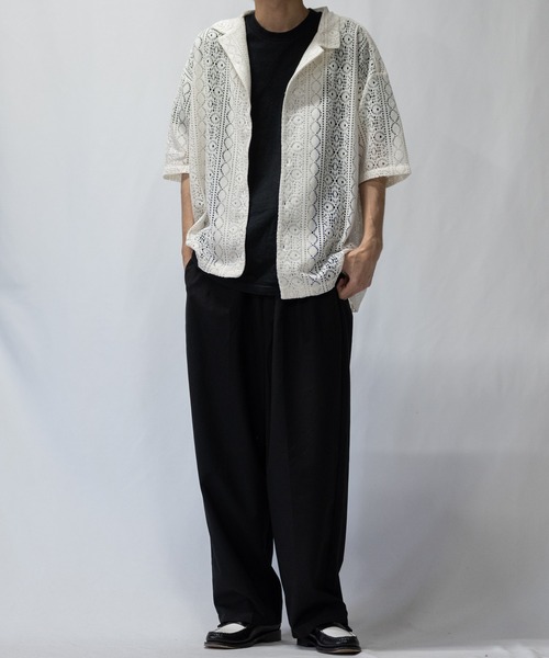 【a】バルファレース ルーズシルエット オープンカラー シアーシャツ(シャツ/ブラウス)|Naive magic(ナイーブマジック) 【a】バルファレース ルーズシルエット オープンカラー シアーシャツ(シャツ/ブラウス)|Naive magic(ナイーブマジック)