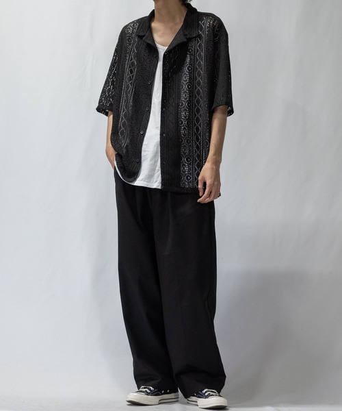 【a】バルファレース ルーズシルエット オープンカラー シアーシャツ(シャツ/ブラウス)|Naive magic(ナイーブマジック) 【a】バルファレース ルーズシルエット オープンカラー シアーシャツ(シャツ/ブラウス)|Naive magic(ナイーブマジック)