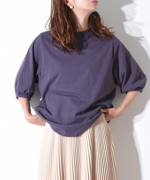 folka（フォルカ）の「1-パフスリーブ Tシャツ コットン クルーネック（Tシャツ/カットソー・レディース・アイボリー/ネイビー/ライトグレー・ONE SIZE）」の3枚目の写真