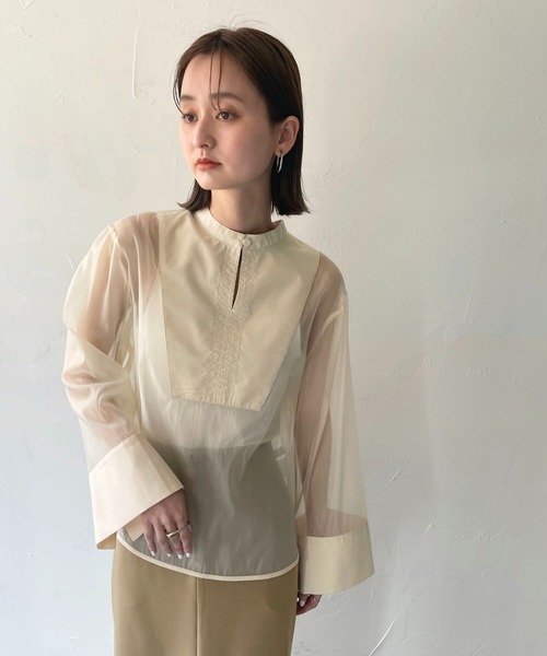 CLEIO（クレイオ）の「【CLEIO】オーガンジー切替ブラウス（シャツ/ブラウス・レディース・アイボリー/ブラウン・FREE）」の18枚目の写真