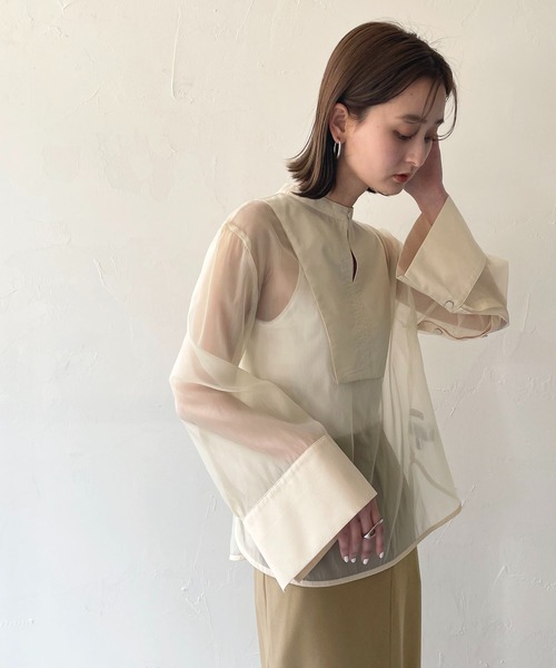 CLEIO（クレイオ）の「【CLEIO】オーガンジー切替ブラウス（シャツ/ブラウス・レディース・アイボリー/ブラウン・FREE）」の19枚目の写真