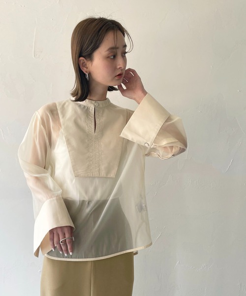 CLEIO（クレイオ）の「【CLEIO】オーガンジー切替ブラウス（シャツ/ブラウス・レディース・アイボリー/ブラウン・FREE）」の14枚目の写真
