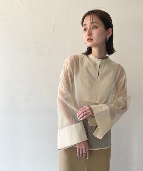 CLEIO（クレイオ）の「【CLEIO】オーガンジー切替ブラウス（シャツ/ブラウス・レディース・アイボリー/ブラウン・FREE）」の15枚目の写真