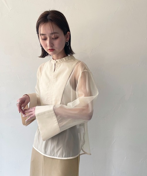 CLEIO（クレイオ）の「【CLEIO】オーガンジー切替ブラウス（シャツ/ブラウス・レディース・アイボリー/ブラウン・FREE）」の16枚目の写真