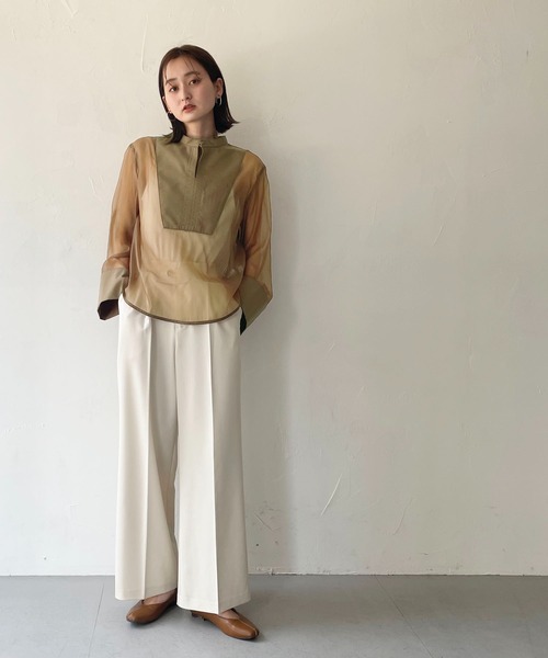 CLEIO（クレイオ）の「【CLEIO】オーガンジー切替ブラウス（シャツ/ブラウス・レディース・アイボリー/ブラウン・FREE）」の3枚目の写真