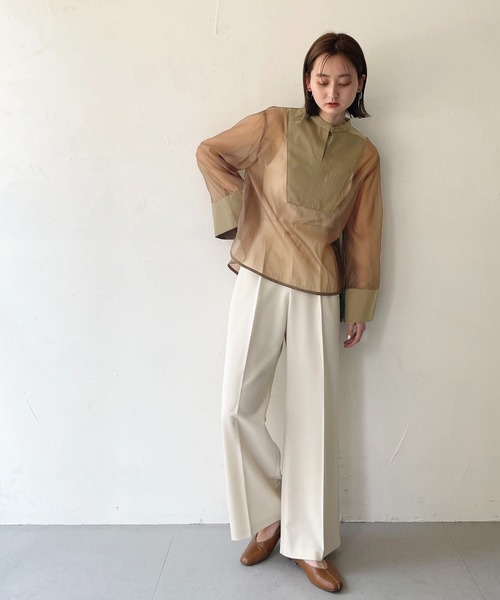 CLEIO（クレイオ）の「【CLEIO】オーガンジー切替ブラウス（シャツ/ブラウス・レディース・アイボリー/ブラウン・FREE）」の4枚目の写真