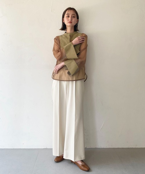 CLEIO（クレイオ）の「【CLEIO】オーガンジー切替ブラウス（シャツ/ブラウス・レディース・アイボリー/ブラウン・FREE）」の5枚目の写真