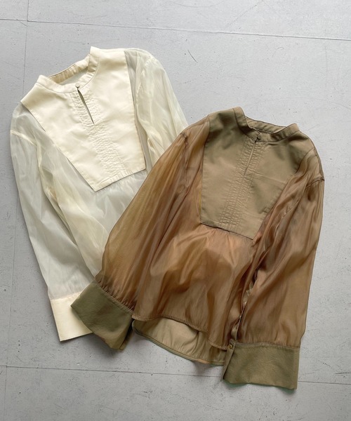 CLEIO（クレイオ）の「【CLEIO】オーガンジー切替ブラウス（シャツ/ブラウス・レディース・アイボリー/ブラウン・FREE）」の6枚目の写真