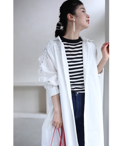 cawaii（カワイイ）の「肩から流れ咲くレリーフレースのロングシャツワンピース（ワンピース・レディース・ホワイト・FREE）」の20枚目の写真