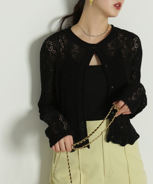 FREE'S MART(フリーズマート)の「◇前後2Way透かし編みカーディガン(カーディガン/ボレロ・レディース・ブラック/ホワイト/グリーン・FREE)」の3枚目の写真