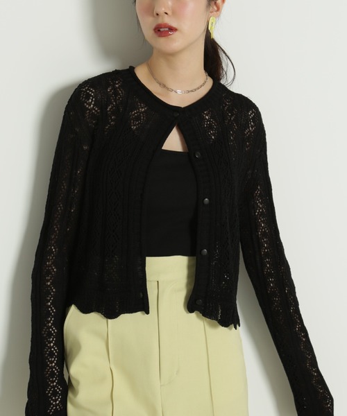 FREE'S MART(フリーズマート)の「◇前後2Way透かし編みカーディガン(カーディガン/ボレロ・レディース・ブラック/ホワイト/グリーン・FREE)」の10枚目の写真