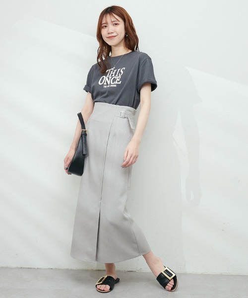 Nari♪natural couturナロースカートチャコールグレー natural couture（ナチュラルクチュール）の「サイドベルト