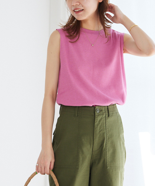 JOURNAL STANDARD relume（ジャーナルスタンダード　レリューム）の「《追加3》TCワッフルノースリーブ（Tシャツ/カットソー・レディース・ホワイト/チャコールグレー/ブラック/ブルー/ベージュ系その他/ピンク系その他・FREE）」の6枚目の写真