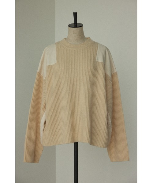 BLACK BY MOUSSY(ブラックバイマウジー)の「patch knit tops(パッチニットトップス)(ニット/セーター・レディース・カーキ/オフホワイト・FREE)」の8枚目の写真