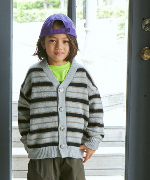 PAIRMANON STREET(ペアマノンストリート)の「【PAIRMANON STREET】マルチカラー ボーダー ビッグサイズ カーディガン(カーディガン/ボレロ・キッズ・グレー/アイボリー/ピンク・S/M/L)」の1枚目の写真