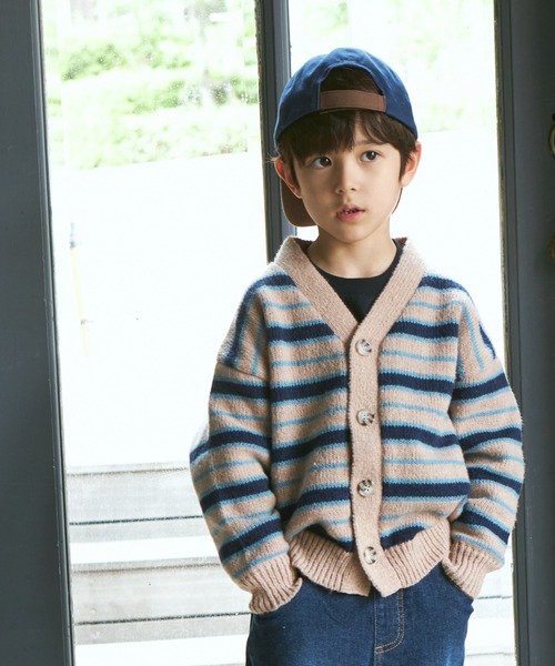 PAIRMANON STREET(ペアマノンストリート)の「【PAIRMANON STREET】マルチカラー ボーダー ビッグサイズ カーディガン(カーディガン/ボレロ・キッズ・グレー/アイボリー/ピンク・S/M/L)」の3枚目の写真