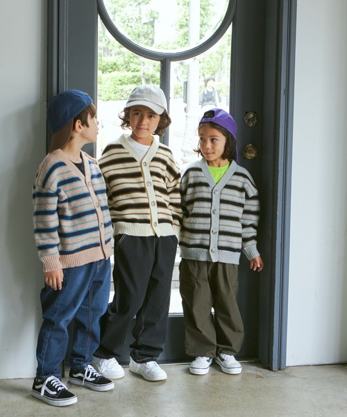 PAIRMANON STREET(ペアマノンストリート)の「【PAIRMANON STREET】マルチカラー ボーダー ビッグサイズ カーディガン(カーディガン/ボレロ・キッズ・グレー/アイボリー/ピンク・S/M/L)」の5枚目の写真