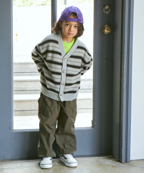 PAIRMANON STREET(ペアマノンストリート)の「【PAIRMANON STREET】マルチカラー ボーダー ビッグサイズ カーディガン(カーディガン/ボレロ・キッズ・グレー/アイボリー/ピンク・S/M/L)」の7枚目の写真