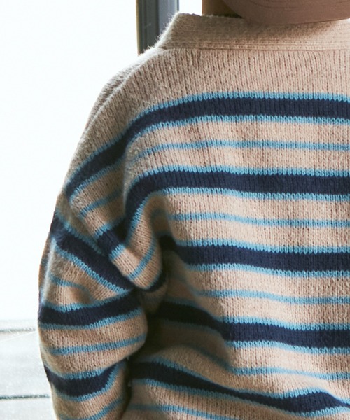 PAIRMANON STREET(ペアマノンストリート)の「【PAIRMANON STREET】マルチカラー ボーダー ビッグサイズ カーディガン(カーディガン/ボレロ・キッズ・グレー/アイボリー/ピンク・S/M/L)」の8枚目の写真