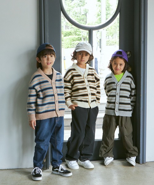 PAIRMANON STREET(ペアマノンストリート)の「【PAIRMANON STREET】マルチカラー ボーダー ビッグサイズ カーディガン(カーディガン/ボレロ・キッズ・グレー/アイボリー/ピンク・S/M/L)」の9枚目の写真