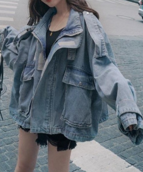 deux amour（ドゥーザムール）の「ルーズシルエットジップアップデニムジャケット（デニムジャケット・レディース・ブルー・FREE）」の4枚目の写真