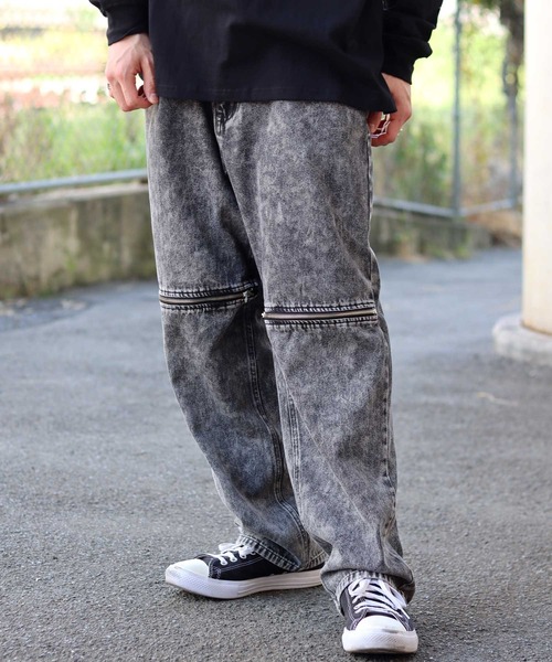 SITRY（シトリー）の「Wide Tapered Zip Denim pants/ワイドテーパード ジップ デニム パンツ（デニムパンツ・メンズ・ホワイト/ブラック/ケミカルウォッシュ/ライトブラック・L/M）」の3枚目の写真