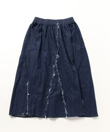 U:UME([)Denim Frayed Flare Skirt(XJ[g)
