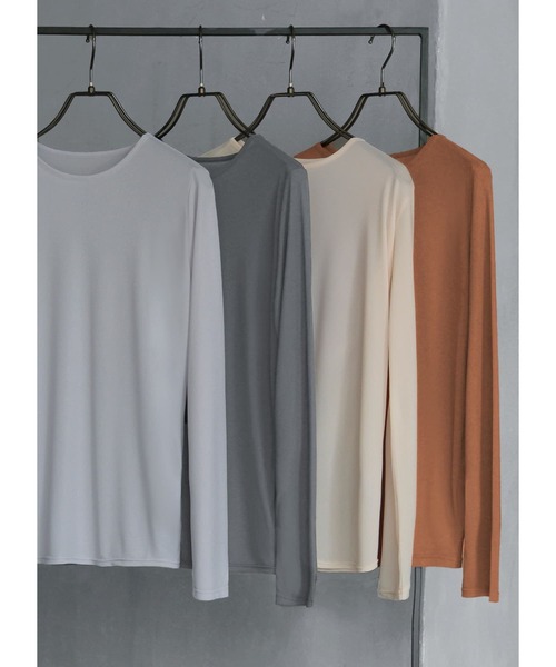 STYLE DELI（スタイルデリ）の「【シルキーシアー】インナークルーネックトップス（Tシャツ/カットソー・レディース・チャコールグレー/ホワイト系/ライトブラウン/ライトグレー・SMALL/MEDIUM）」の18枚目の写真