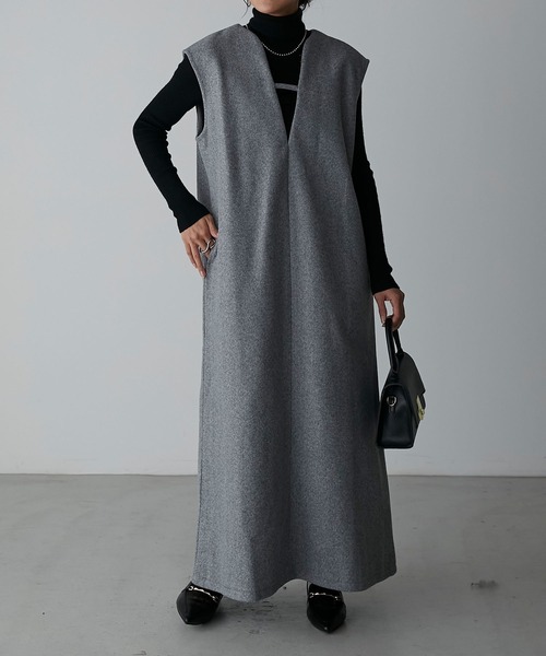 overE キーネックジャンパースカート　メランジグレー 96 overE キーネックジャンパースカート メランジグレー 96