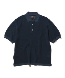 2トーン 和紙 ニット ポロシャツ