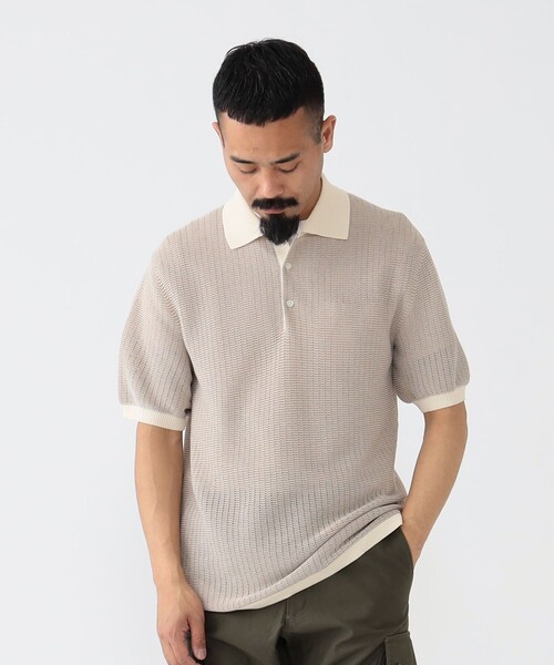 BEAMS PLUS（ビームスプラス）の「2トーン 和紙 ニット ポロシャツ（ポロシャツ・メンズ・オレンジ/オフホワイト/ベージュ/ブラック/ネイビー・XL/L/M/S）」の12枚目の写真