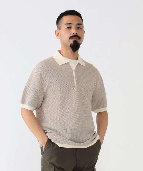 BEAMS PLUS（ビームスプラス）の「2トーン 和紙 ニット ポロシャツ（ポロシャツ・メンズ・オレンジ/オフホワイト/ベージュ/ブラック/ネイビー・XL/L/M/S）」の13枚目の写真