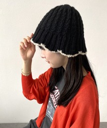 ケーブル編みニットバケットハット