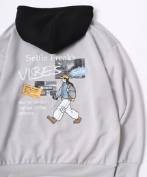 TIMELY WARNING | 2024SS Selfie Freak/セルフィーフリーク オーバーサイズ 裏起毛 ガールズ フォト イラスト バックプリント スウェット プルオーバーパーカー トレーナー(パーカー)