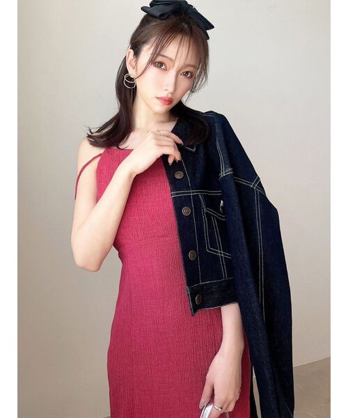 RESEXXY（リゼクシー）の「ステッチデザインショートジャケット（デニムジャケット・レディース・ホワイト/インディゴブルー・FREE）」の2枚目の写真